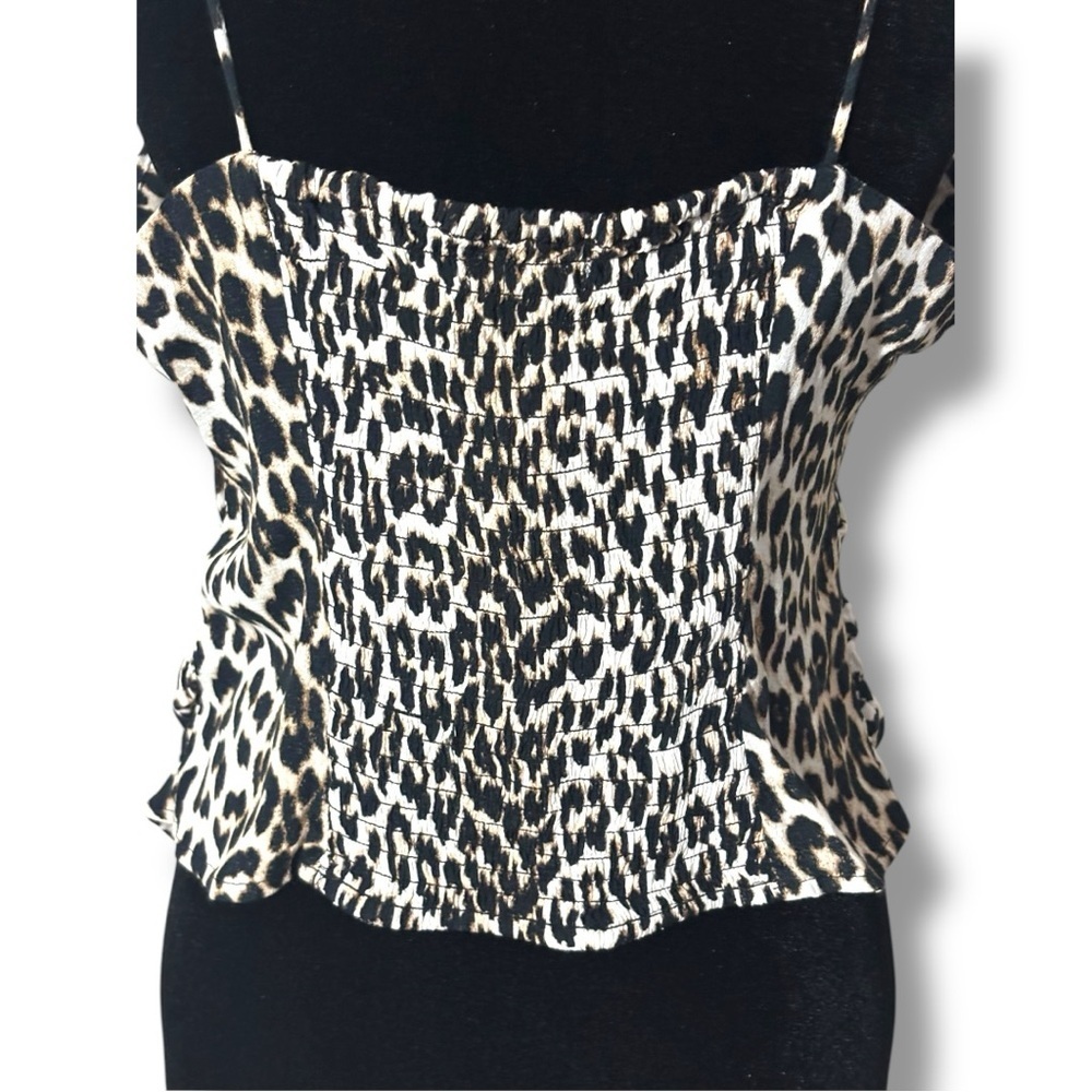 H&M NWT Tie Strap Rouched Back Light Beige/Leopard Print Draped Camisole Top - Picture 5 of 15
